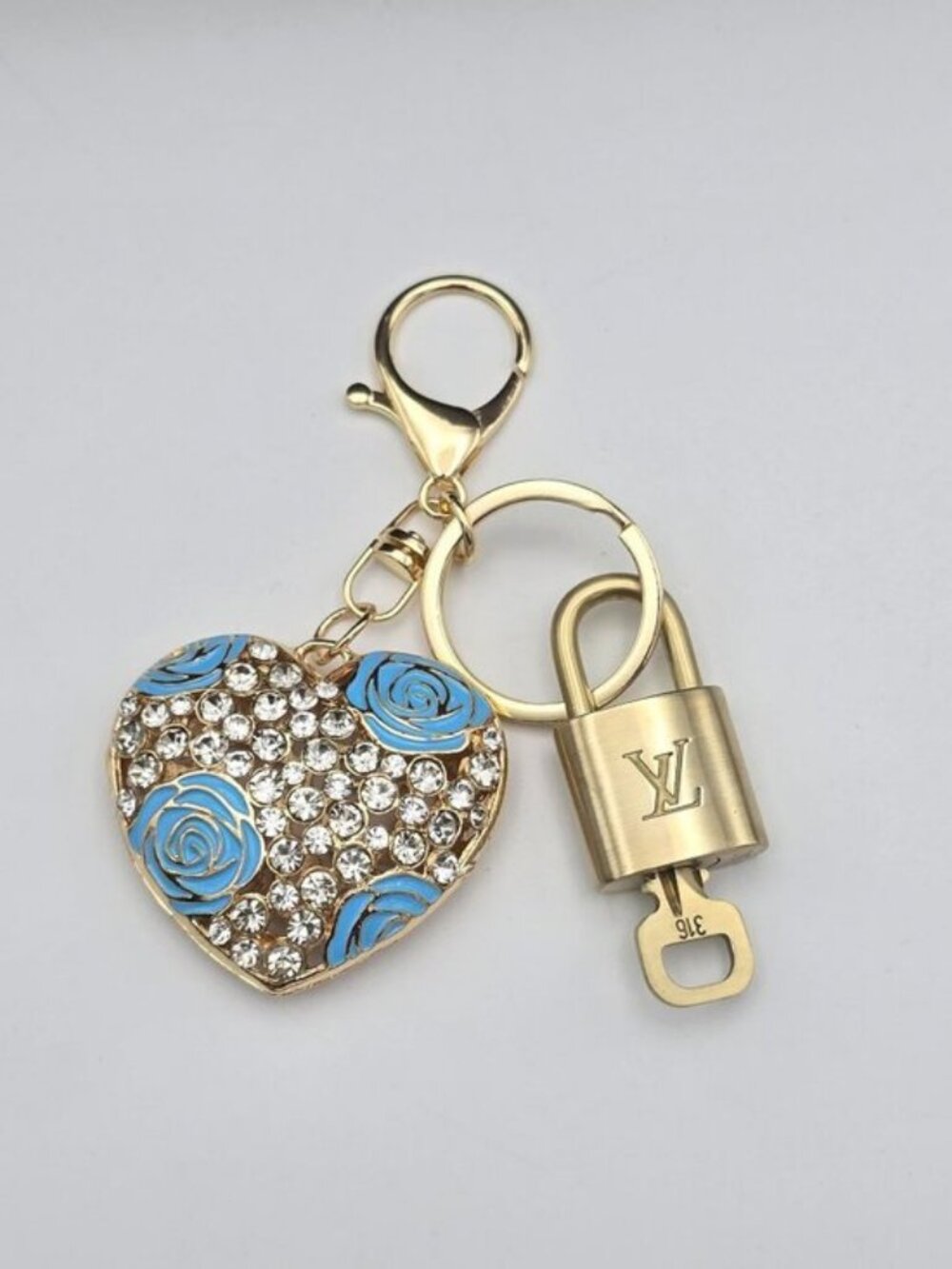 LV Gold Padlock 🔑 Authentic Louis Vuitton Charm + Unbranded Heart Keychain - Picture 6 of 10
